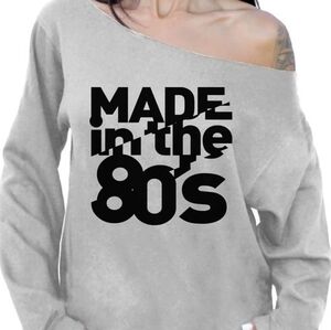 80s Off-the-Shoulder Graphic Sweatshirt • Heather Gray • Large